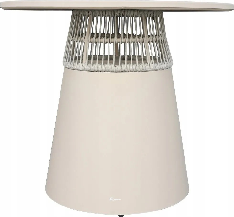 Stół ogrodowy aluminiowy okrągły 90 cm ze stylowym plecionym oplotem beżowy