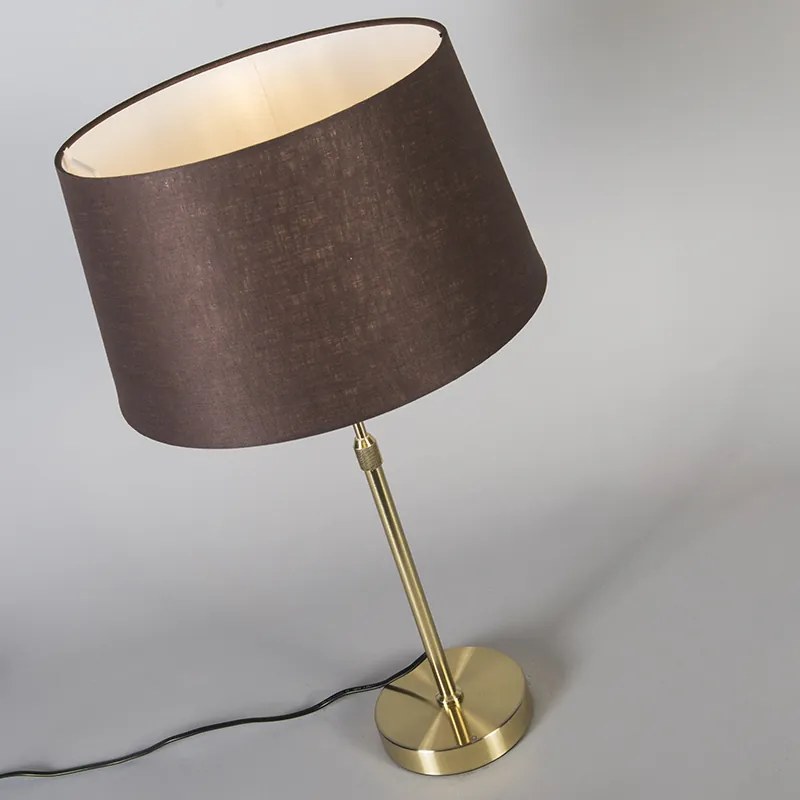 Lampa stołowa złoto/mosiądz z brązowym abażurem 35 cm regulowana - Parte Nowoczesny Oswietlenie wewnetrzne