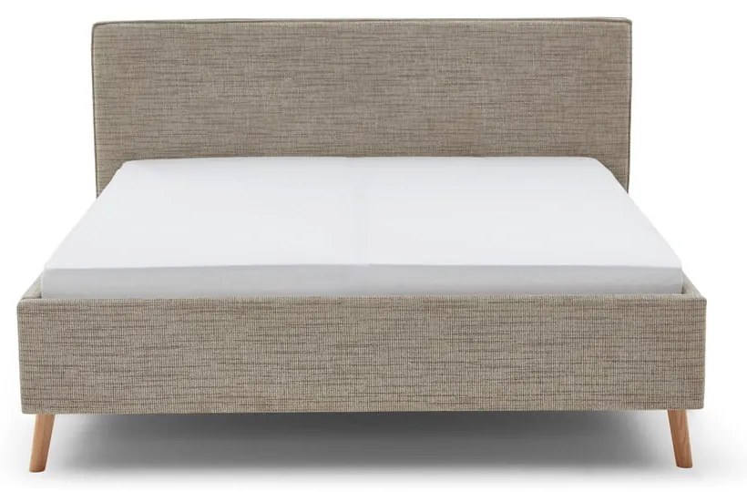 Beżowe tapicerowane łóżko dwuosobowe ze schowkiem i stelażem 180x200 cm Riva – Meise Möbel