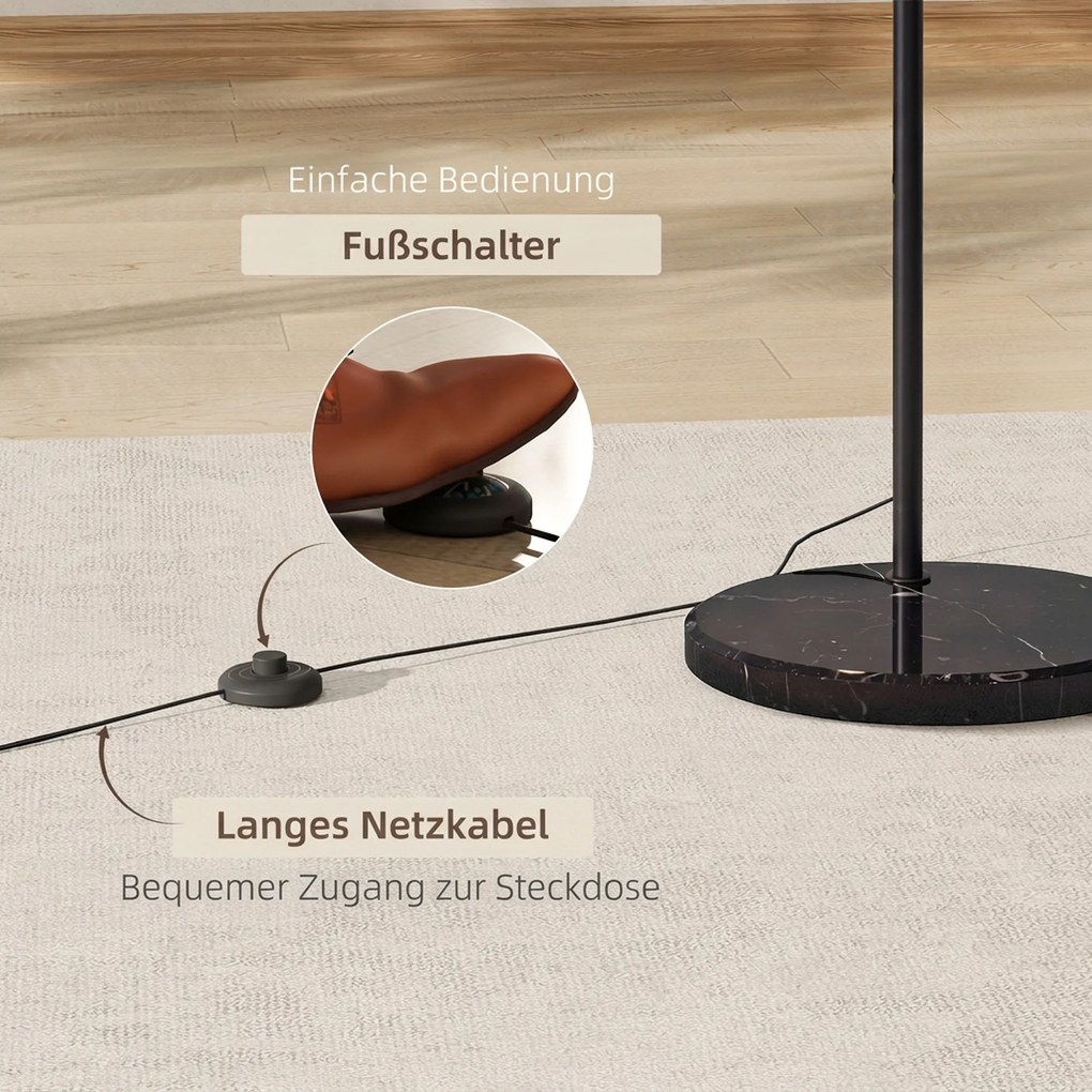 HOMCOM Lampa łukowa, lampa stojąca, regulowana wysokość, włącznik nożny, podstawa w wyglądzie marmuru, 170-180cm, czarna | Aosom PL