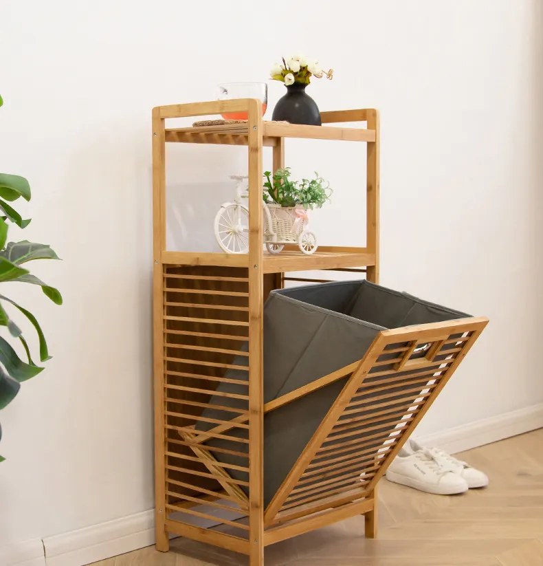 PROMOCJA Szary bambusowy kosz na pranie SOBIKON II. jakość