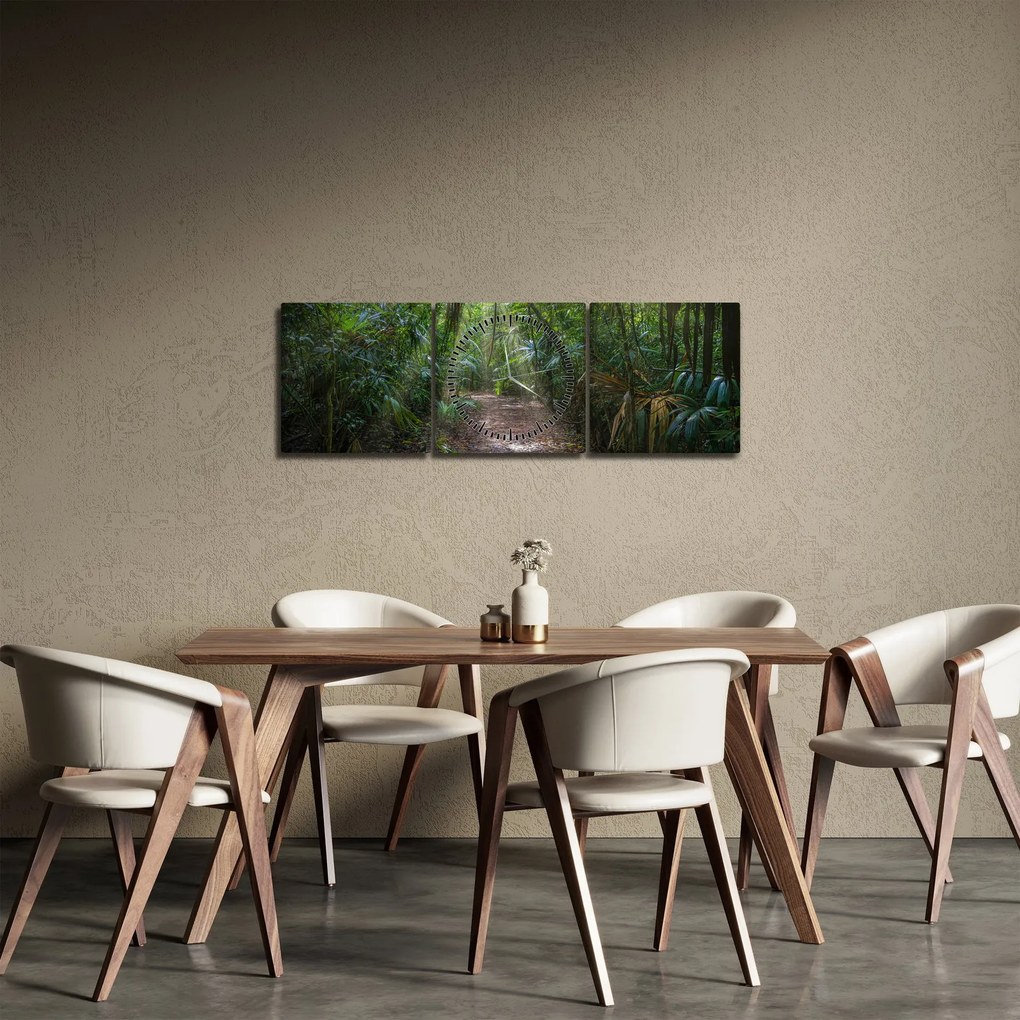 Obraz - Promienie słońca w dżungli (z zegarem) (90x30 cm)