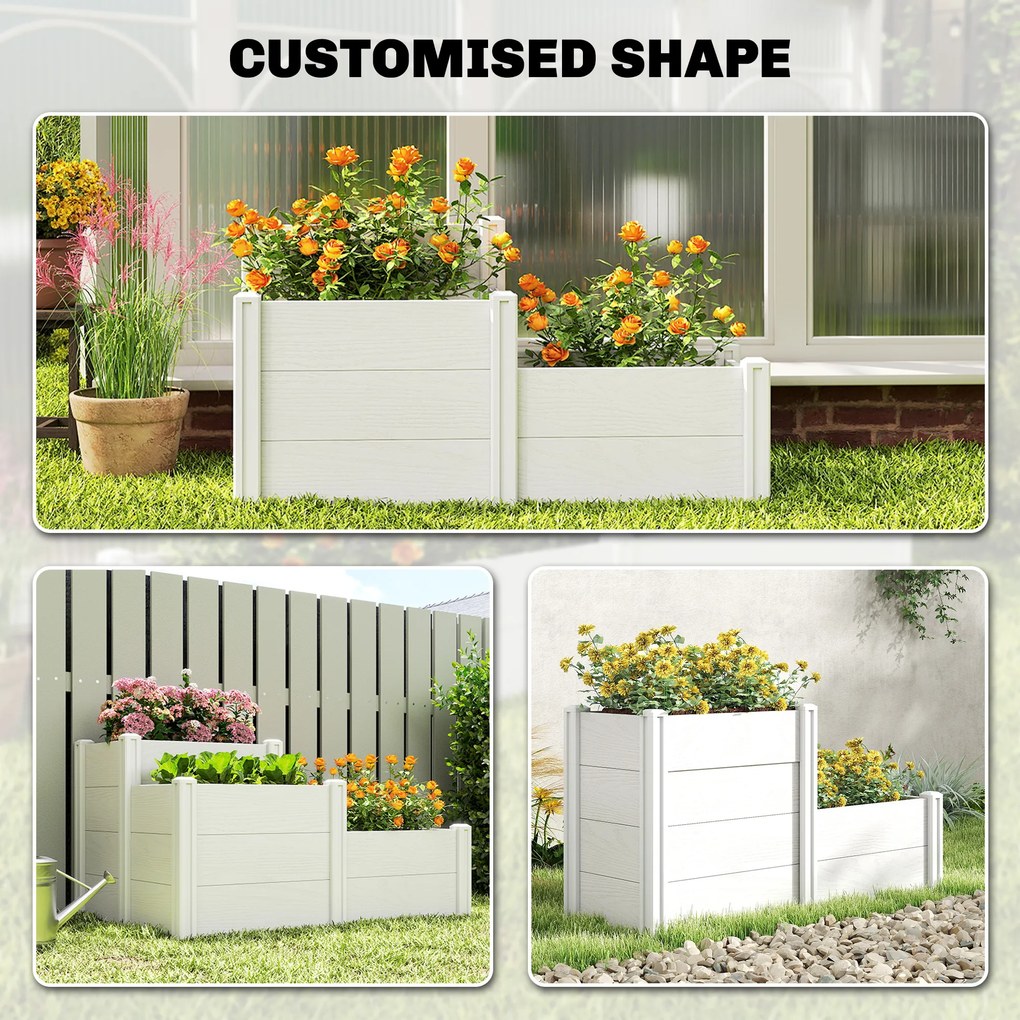 Outsunny Podwyższona Skrzynia Ogrodowa 3-poziomowa z Otwartym Dnem, Modułowe Ziołowe Łóżko DIY z Winylu | Aosom PL
