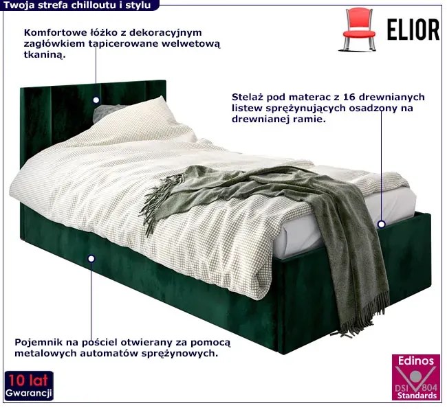 Zielone łóżko z pojemnikiem Meraje 3X - 4 rozmiary