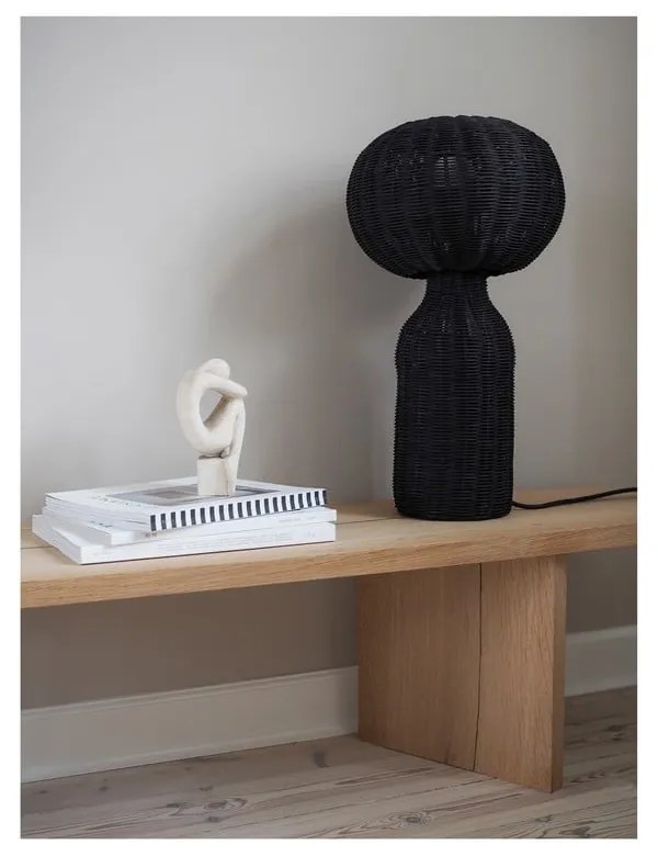 Czarna lampa stołowa z rattanowym kloszem (wysokość 43 cm) Werna – Villa Collection