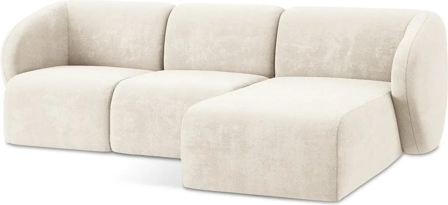 Beżowy narożnik z tkaniny szenilowej (prawostronny/z szezlongiem) Lani – Makamii