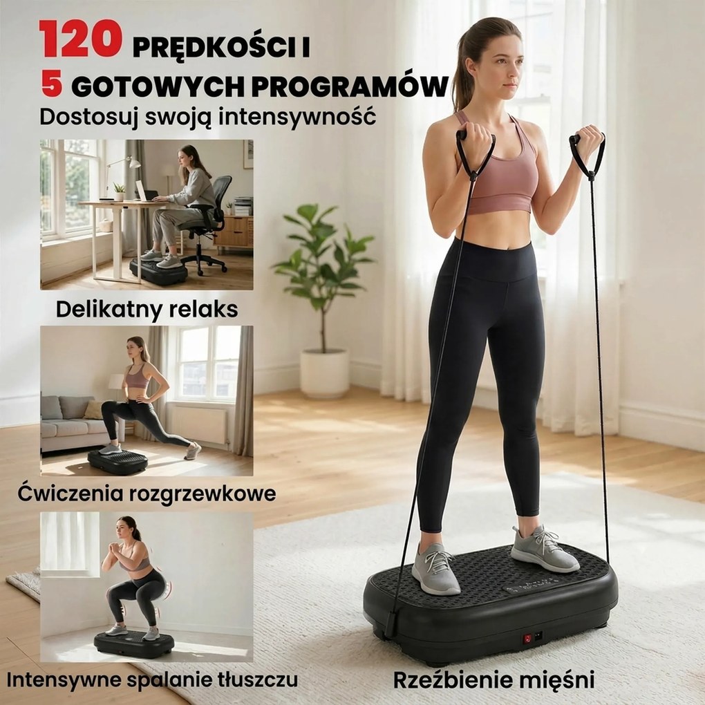 SPORTNOW Platforma wibracyjna z 120 poziomami intensywności, 5 programami, pilotem, wyświetlaczem LED, idealna do treningu mięśni, kolor czarny | Aosom PL