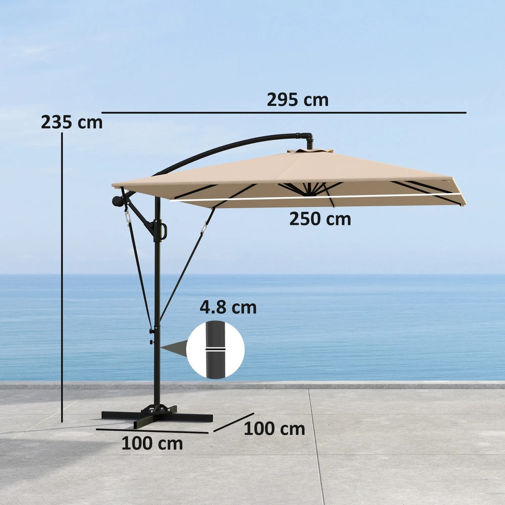 Outsunny Parasol ogrodowy Ø260 cm wodoodporny z ochroną UV 50 khaki do ogrodu i tarasu | Aosom PL