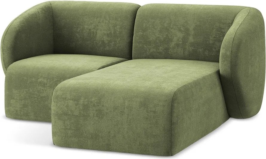 Zielony narożnik z tkaniny szenilowej (prawostronny/z szezlongiem) Lani – Makamii