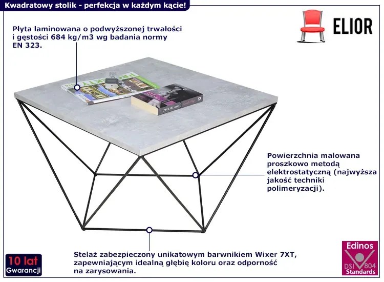 Kwadratowy stolik kawowy beton + czarny - Galapi 3X