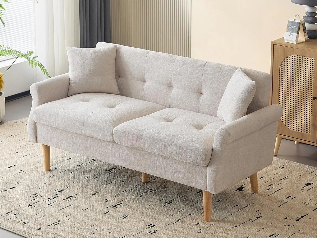 Kanapa tapicerowana z weluru 2-osobowa - 162x74x77 cm - Beżowa