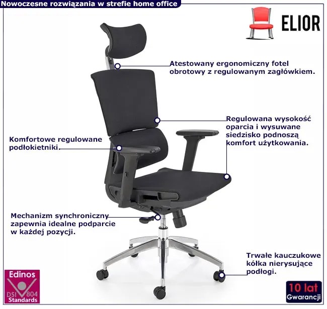 Czarny ergonomiczny obrotowy fotel z mechanizmem synchronicznym - Oxon
