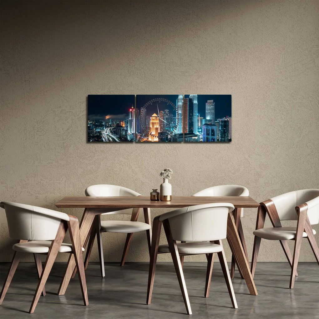 Obraz - Noc w Kuala Lumpur (z zegarem) (90x30 cm)