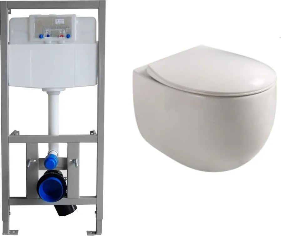 Zestaw podtynkowy WC Stelaż IPPO z miską wiszącą WC EGANI biała rimless z deską wolnoopadającą