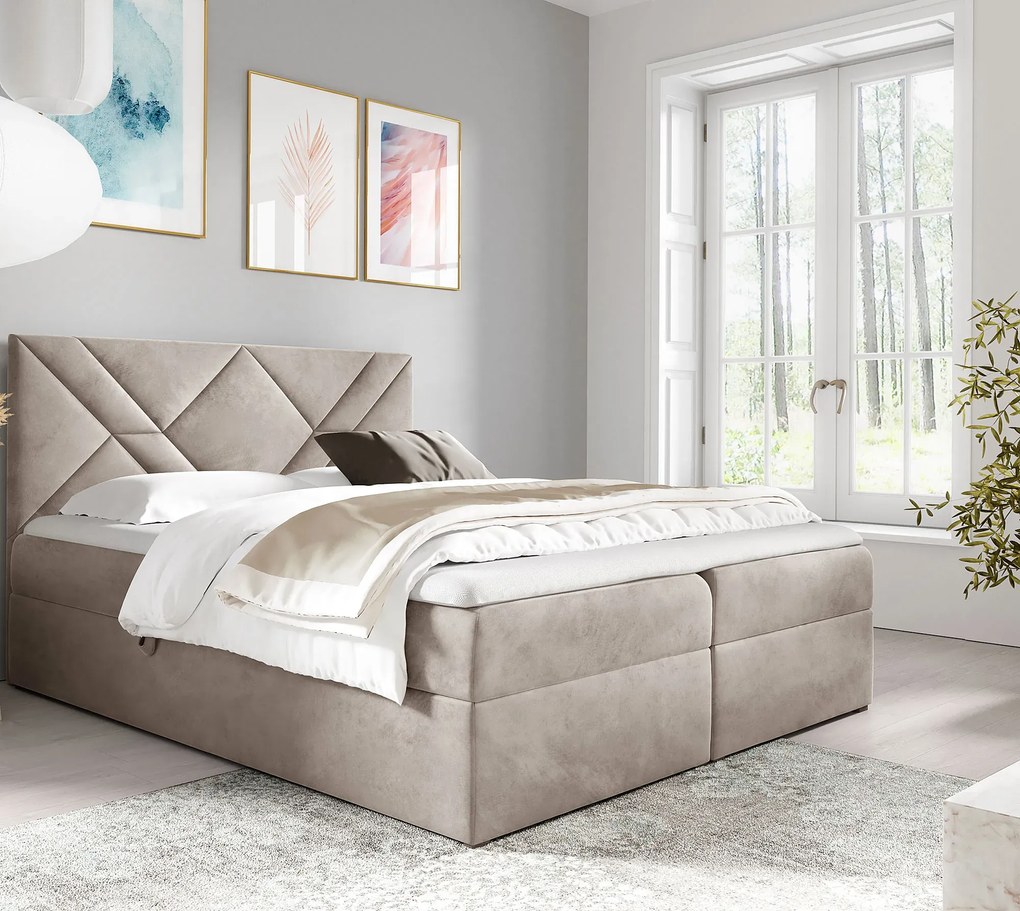 Kremowe welurowe łóżko kontynentalne 5 rozmiarów N8-F60