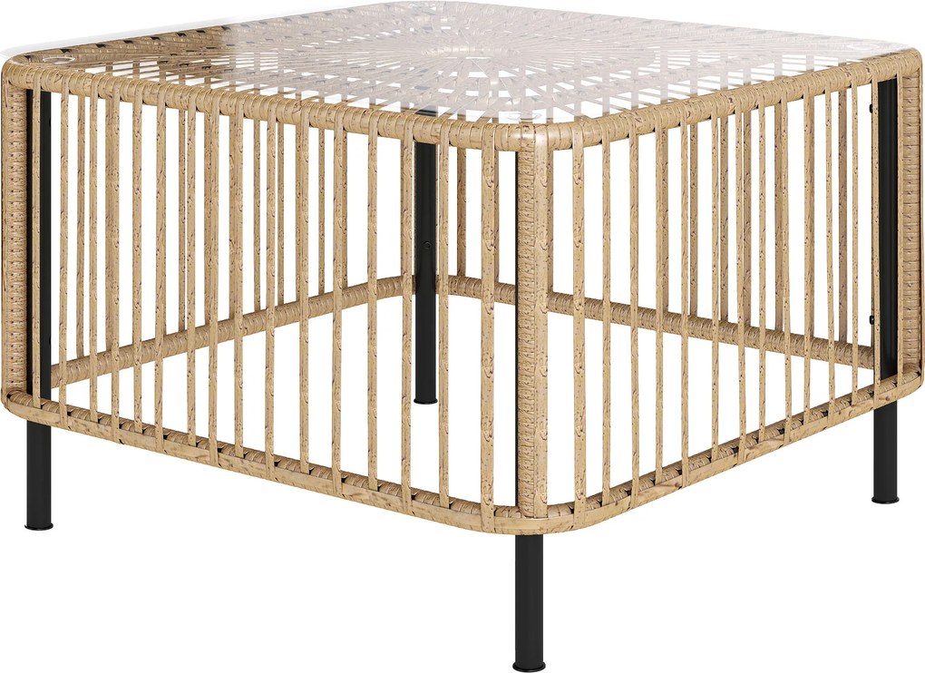 Outsunny Stół ogrodowy Polyrattan, 65 x 65 x 43 cm, odporny na warunki atmosferyczne kwadratowy z blatem ze szkła kolor naturalny