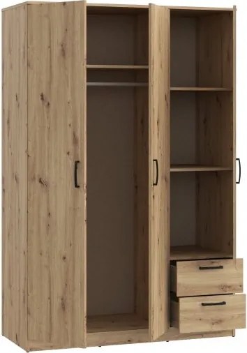 Trzydrzwiowa szafa z szufladami Niko 84-D78 dąb Artisan