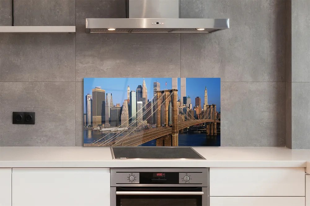Szkło do Kuchni na Ścianę Rzeka w Cieniu Wieżowców i Mostu