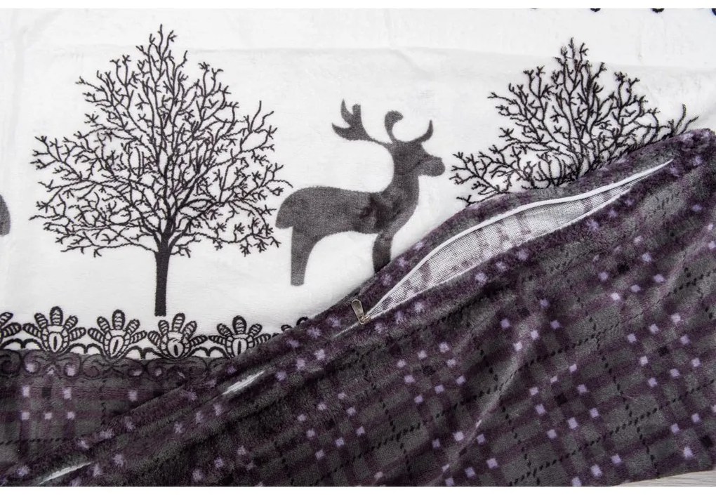 PrzytulneMieszkanie.pl PrzytulneMieszkanie.pl PrzytulneMieszkanie.pl 2x pościel mikroplusz ŚWIĄTECZNE RENIFERY szara + prześcieradło mikroplusz SOFT 180x200 cm jasnoszare