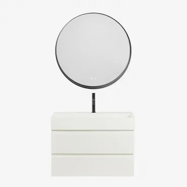 Zestaw Wiszących Mebli Łazienkowych Z Drewna I Forniru Jesionowego Zintegrowany Z Umywalką Ona Biała & - Sklum