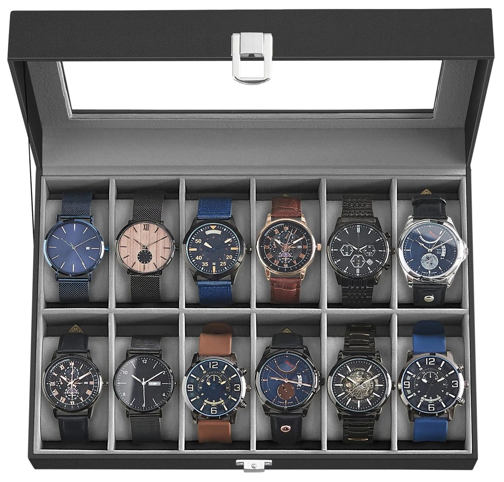 Kasetka na zegarki 12 sztuka, Czarna, Elegancka JWB12BK
