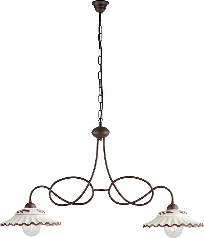 Bistrot żyrandol z czarnego żelaza z efektem rdzy, ceramiczne dyfuzory, 2 lampy, 98x30 cm