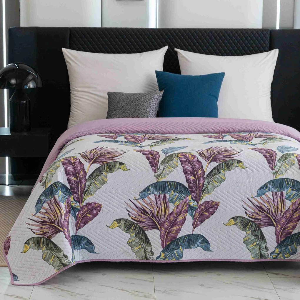 Narzuta na łóżko TROPIC biały / różowy Rozmiar: 220 x 240 cm