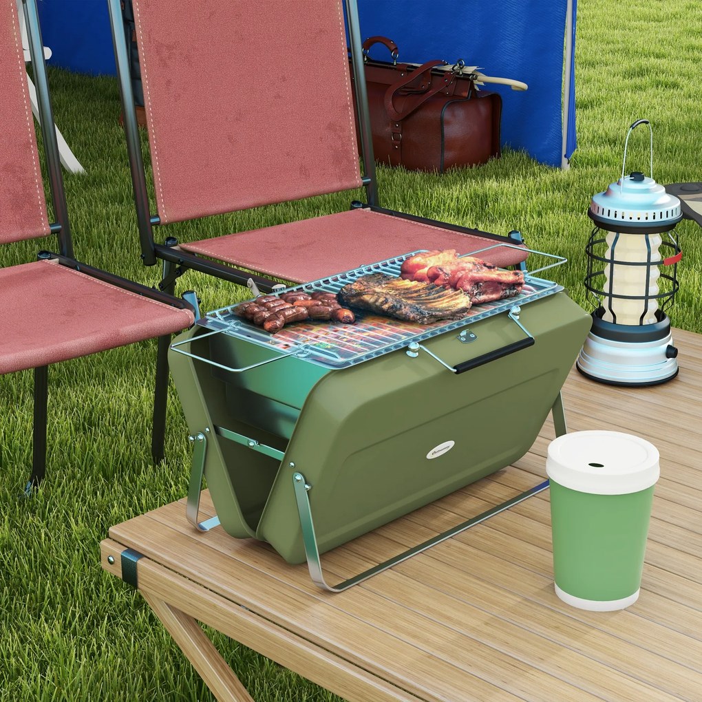 Outsunny Grill Stołowy z Rusztem Zielony 47x30x28cm | Aosom PL