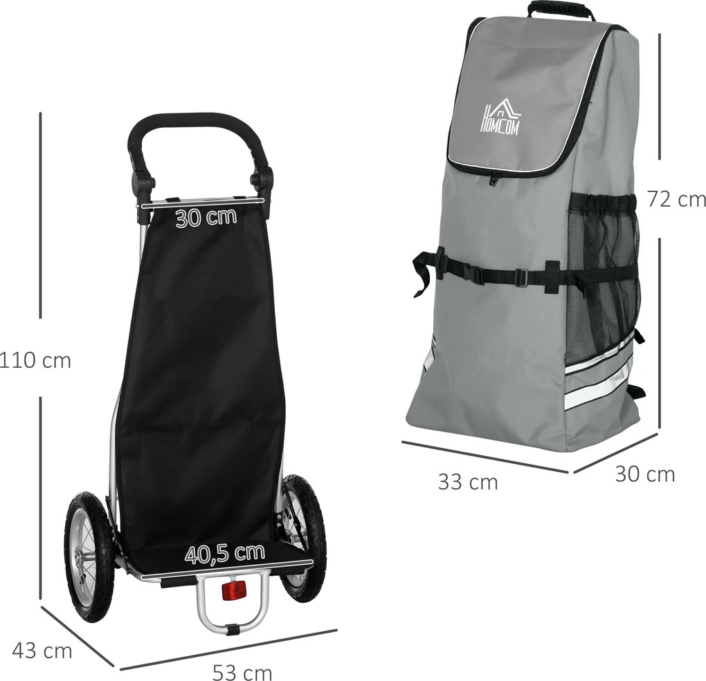 HOMCOM Wózek Sklepowy Cargo Trailer - Aluminium, Szaro-Srebrny, 53x43x110cm - Wygodne Zakupy
