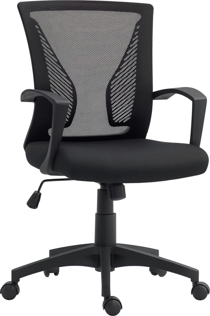 HOMCOM Fotel Biurowy z Siatkowym Oparciem, Regulowana Wysokość, do 120 kg, Czarny