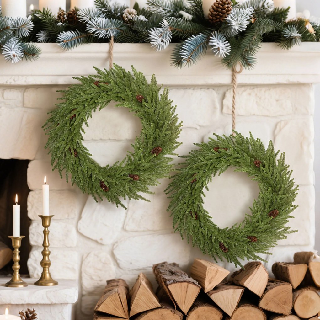 HOMCOM wieniec świąteczny z szyszkami Ø60 cm — zielony, na drzwi | Aosom PL