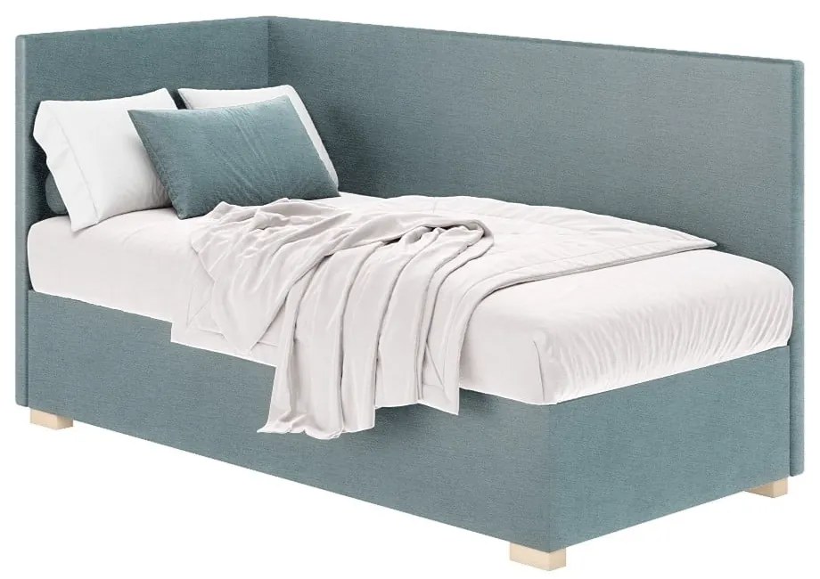Niebieskie narożne łóżko dziecięce ze schowkiem i materacem 90x200 cm Flexi – Ghado