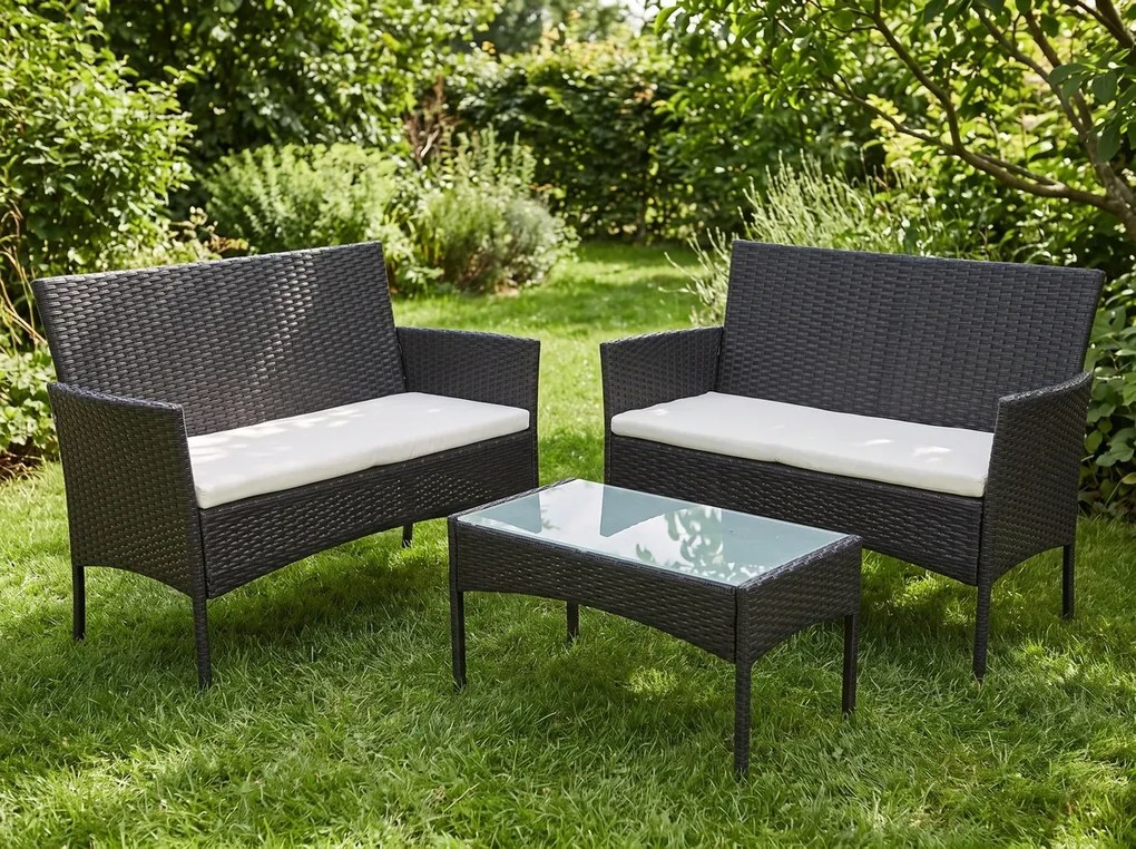 Komplet mebli na taras z technorattanu (2 x sofa + stolik) COMODO czarny