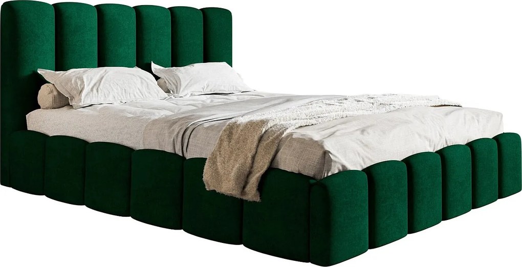 Łóżko tapicerowane 180x200 Palermo - pojemnik i stelaż metalowy, tkanina aksamitna, zielony (Kronos 19)