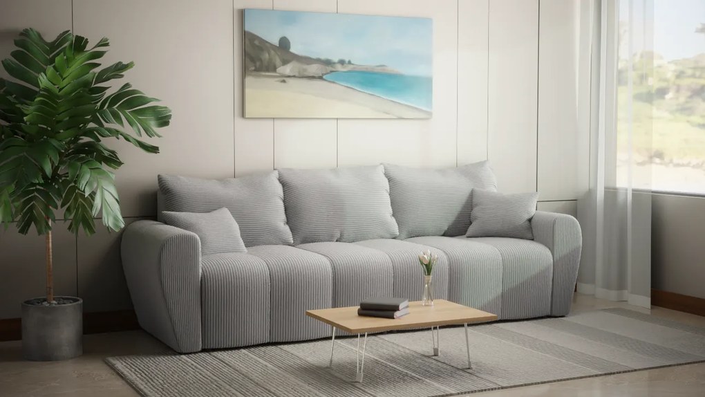 Modna kanapa do salonu, BUENO sofa z funkcją spania, sztruksowa tkanina