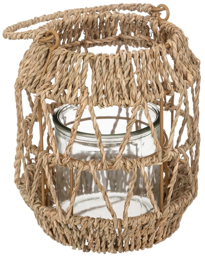 Lampion rattanowy na taras, z rączką, wys. 18 cm