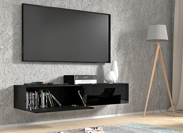 Podwieszana szafka rtv czarny połysk 160 cm - Falmi