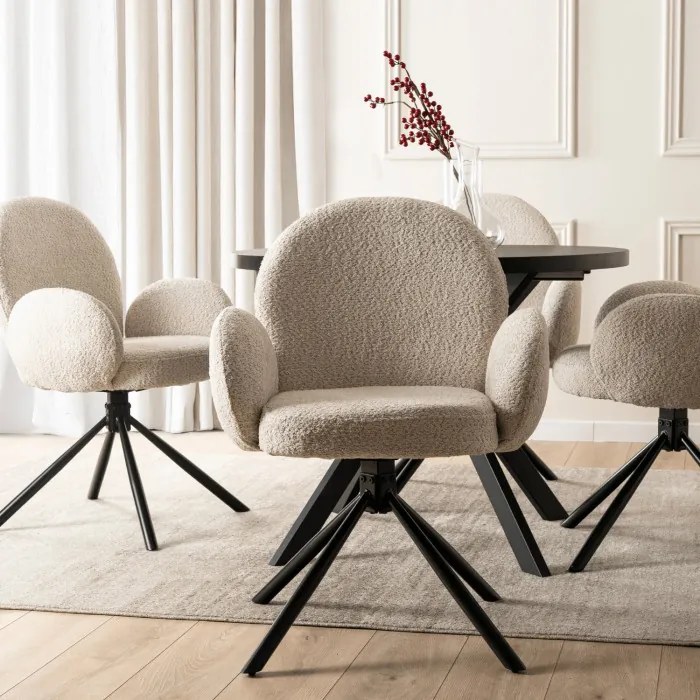 Krzesło Tapicerowane Obrotowe do Salonu MUSSO Beżowe Nowoczesne