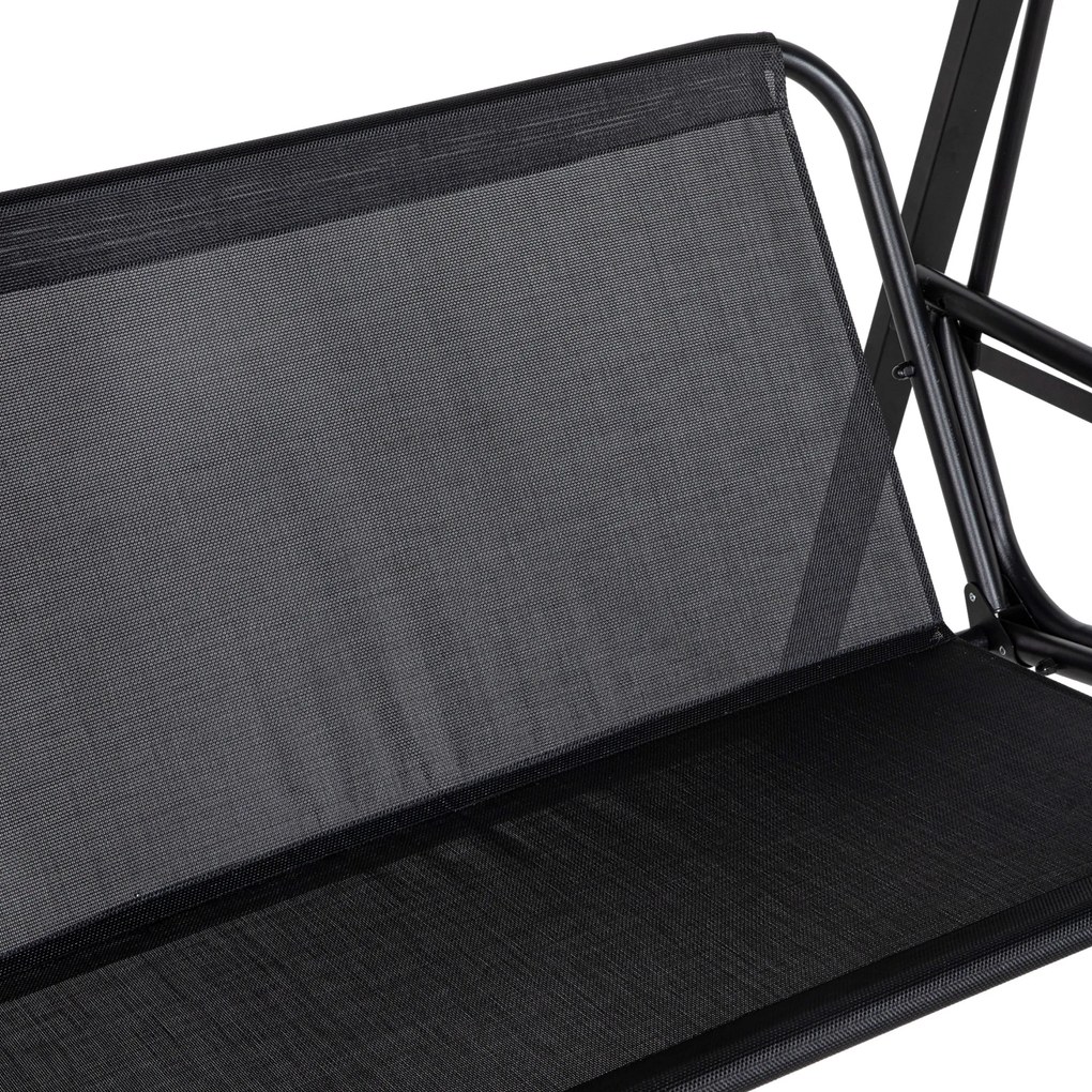 Outsunny Huśtawka Hollywood, 2-osobowa Ogrodowa z Regulowanym Dachem, do 220 kg, 145 x 116 x 172 cm, Czarna