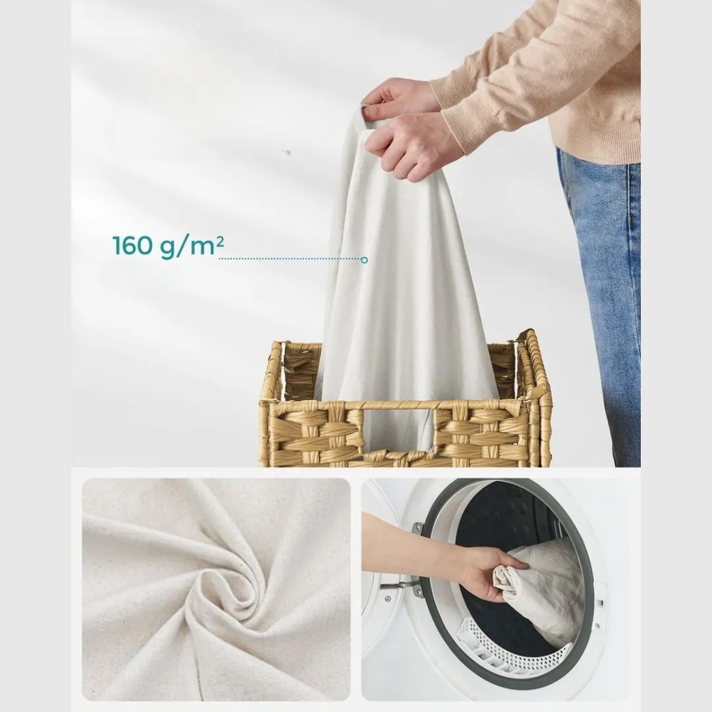 SongmicsHome Kosz na bieliznę z syntetycznego rattanu AVA, 90l, naturalny brąz
