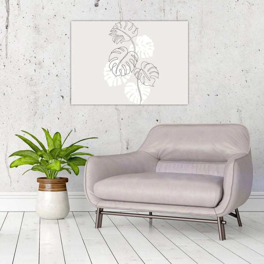 Obraz na szkle - Line art monstera N⁰3 (70x50 cm)