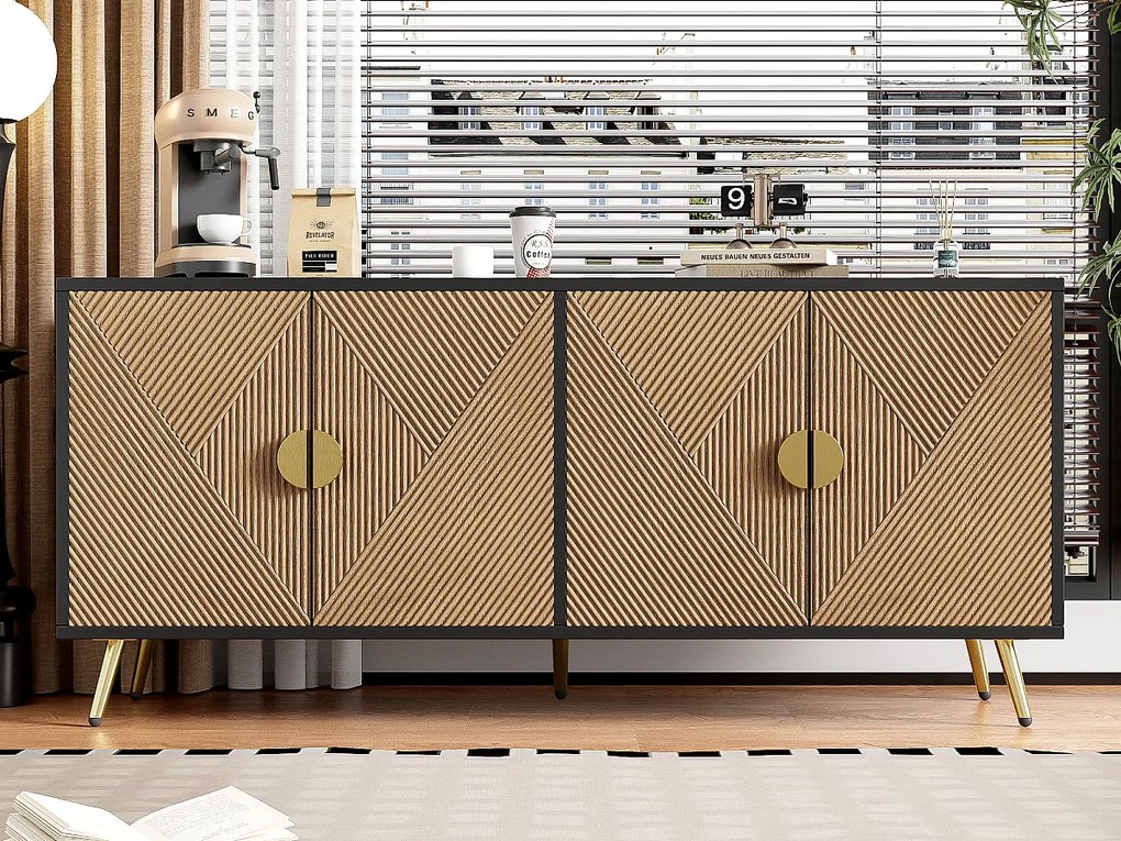 Nowoczesny bufet - z 3 drzwiami - Czarny i Naturalny