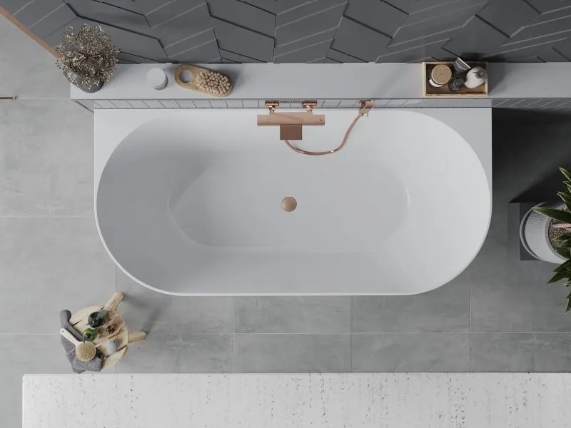 Mexen Oval Slim wanna wolnostojąca przyścienna 170 x 80 cm, biała, przelew miedź szczotkowana - 52661708000-65