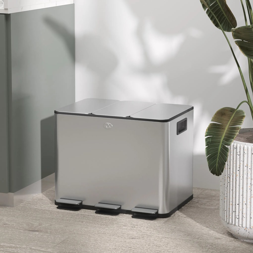HOMCOM Kosz na śmieci 3 × 20 l | stal odporna na odciski, ciche domykanie, wyjmowane wkłady