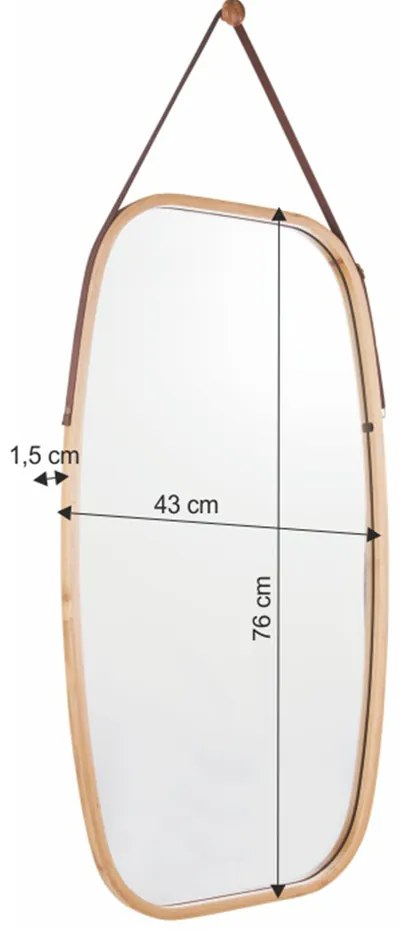 Wiszące lustro z bambusową ramą Lemi 3, 43 x 1,5 x76 cm