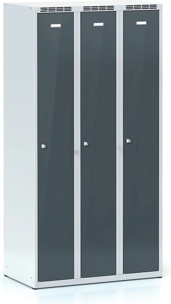 Metalowa szafka ubraniowa S7, 3-drzwiowa, 1800 x 900 x 500 mm, demontaż, zamek obrotowy, grafitowe drzwi