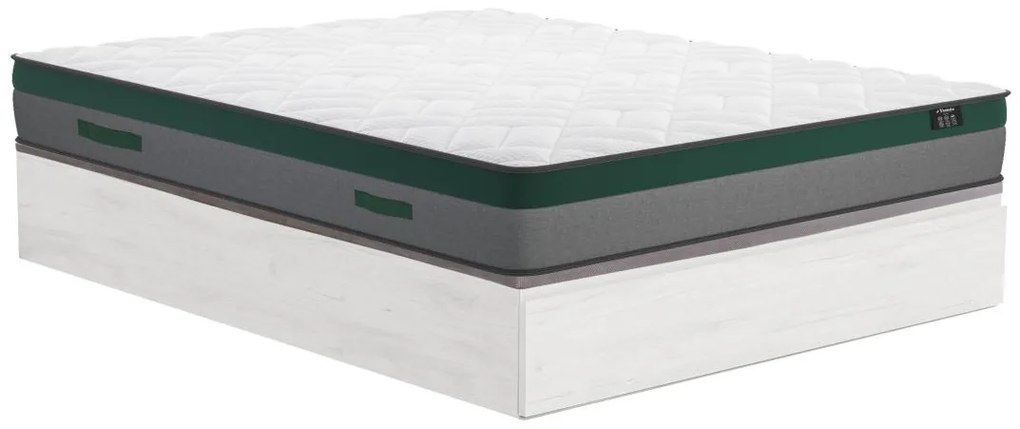 Zestaw 140 x 190 cm stelaż z białą skrzynią i szufladą + materac o grub. 22 cm ze sprężynami kieszeniowymi - PRESTIGE marki YSMÉE
