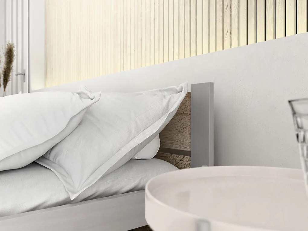Łóżko IKAROS DOUBLE 90 x 200 cm, dąb sonoma/szary Stelaż: Ze stelażem listwowym rolowanym elastycznym, Materac: Materac Somnia 18 cm