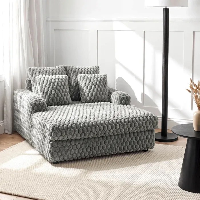 Fotel Wypoczynkowy Sofa KOBEL Szary Pluszowy Nowoczesny