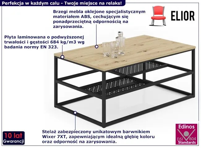 Industrialny stolik kawowy dąb artisan + czarny - Hila 4X